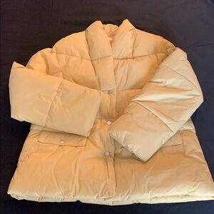 J. Crew Yellow Quilted Puffer Jacket with 
shawl Collar.